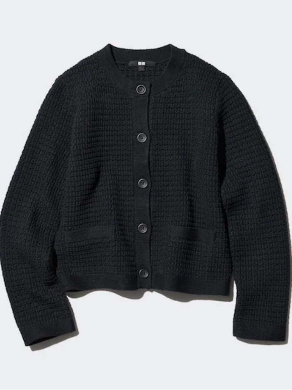UNIQLO Knitted Short Jacket Black Textured Button-Front Women's